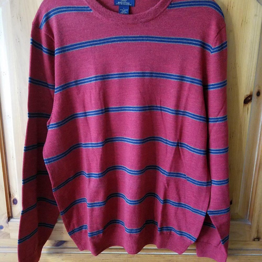 Brooks Brothers Sweater Mens Large 346 Red Stripe Pullover Merino Knit Wool - Picture 2 of 5